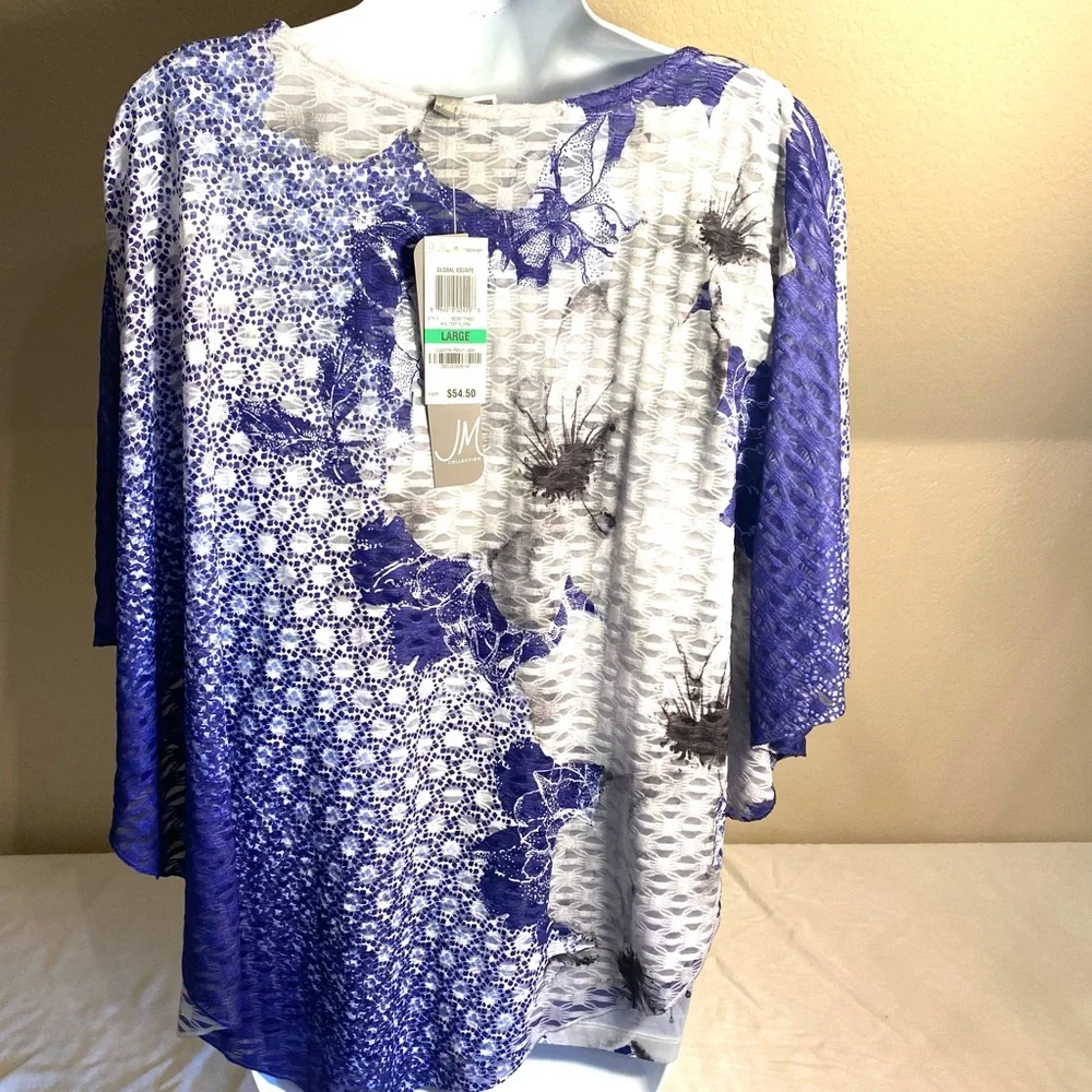 NWT JM Collection purple and white blouse - Picture 4 of 10